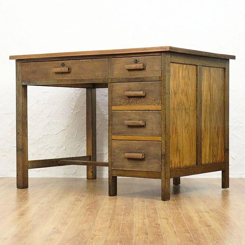 ナラ材の片袖レトロデスク｜幅106cm・明るめカラーの実用モデル【昭和