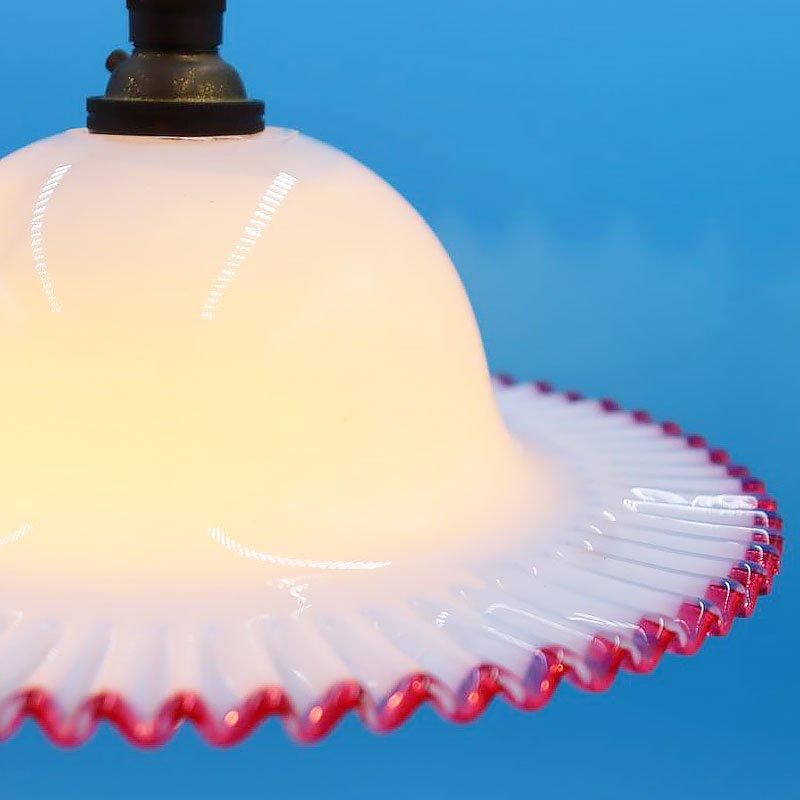 電笠 大正ロマン ガラス 乳白 ピンク 直径22cm