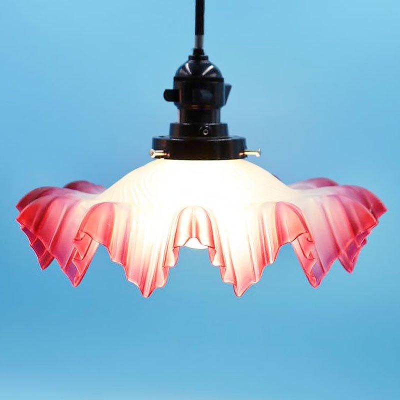 照明 大正ロマン 電笠 ガラス ピンク 直径27cm