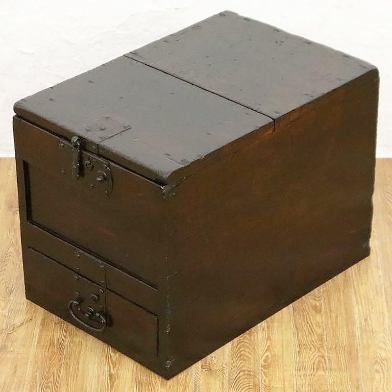 江戸明治の銭箱 杉材 小引き出し付き