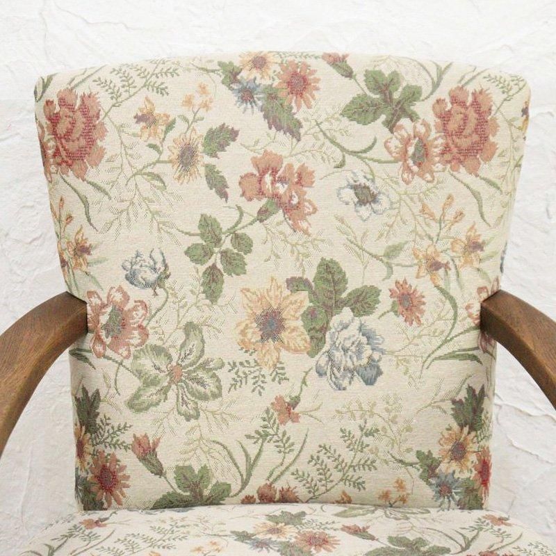 張替済み 回転椅子 アームチェア レトロモダン チェア フラワー 布張り