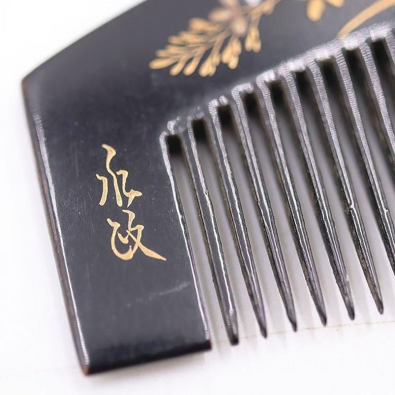 黒塗り金蒔絵 黒塗 螺鈿入り 櫛 大正時代 日本製 アクセサリー