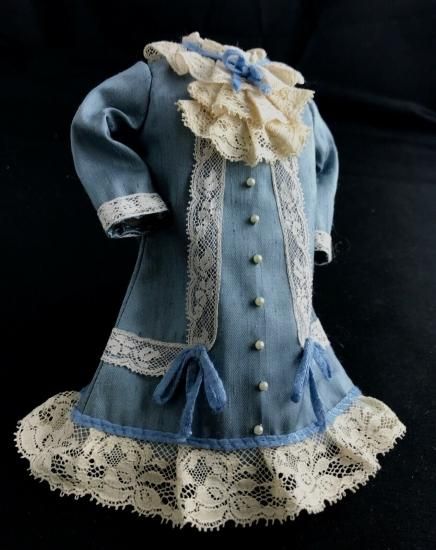 即納！【送料198円】美品 小さなビスクドール用シルクドレス スカイ