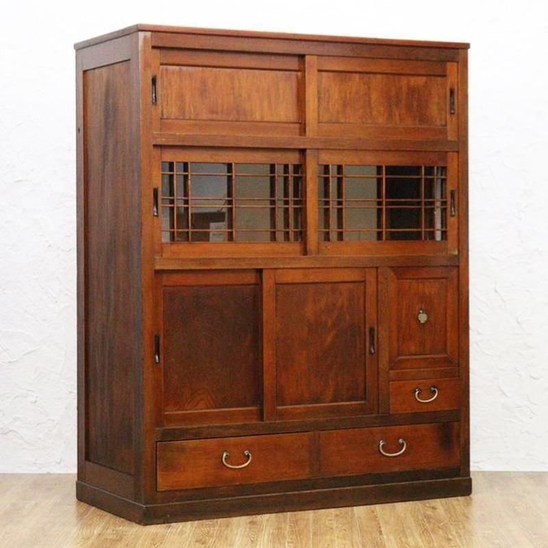 町屋家具アンティーク食器棚、和モダンキャビネットおしゃれ大正ロマン