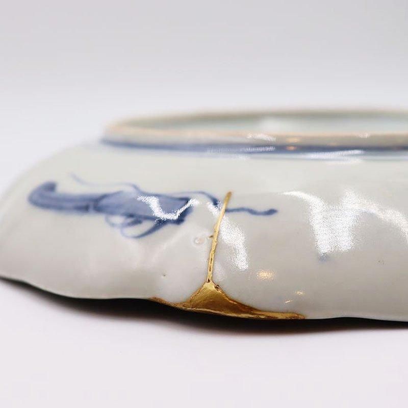 希少な明治時代の金継ぎ手描き中皿