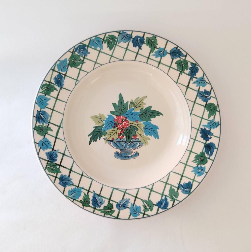 ヴィンテージ 陶器 プレート 青緑 葡萄フランス ヨーロッパ
