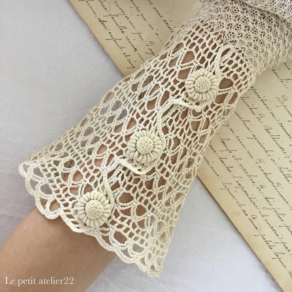 大人用)(SM) フランス アンティーク グローブ 手袋 クロシェ ボタン 35