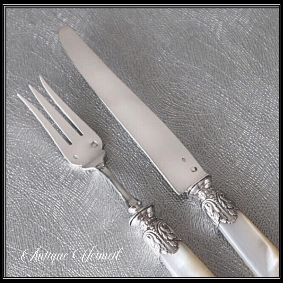 フランス製アンティーク 白蝶貝デザートナイフ＆フォーク
