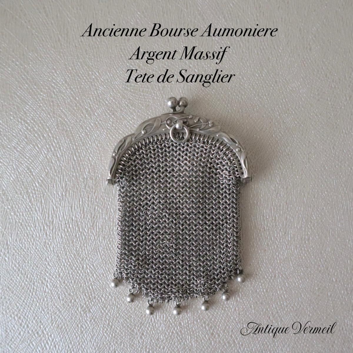 フランス製アンティーク銀製ヤドリギ文様コインパース