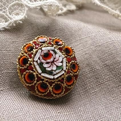 1960年代 ガラス メタル ローマンモザイクブローチ（1960's Glass