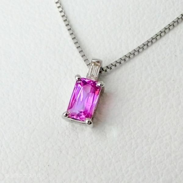 ピンクサファイア バゲットカットダイヤモンドネックレス PS 0.34ct D
