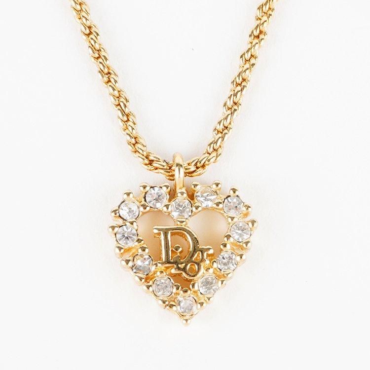 ロゴハートラインストーンネックレス ゴールド ヴィンテージ