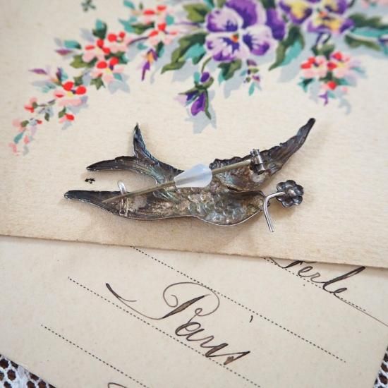 アンティーク ツバメのブローチ | フランス20世紀初頭 ツバメとお花の