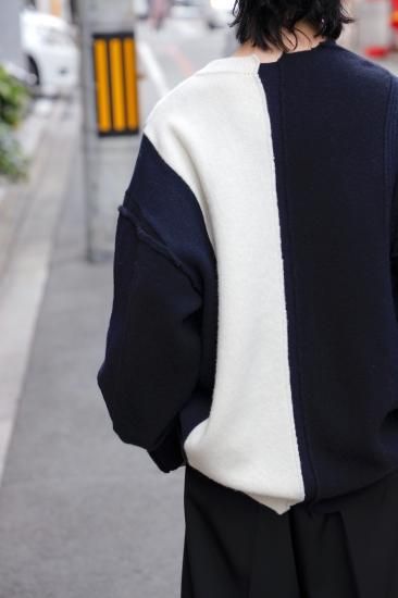 stein | シュタイン OVERSIZED MULTI PATCHED KNIT LS(NAVY x OFF