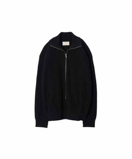YOKE | 3/4 FRONT ZIP HIGHNECK RIB SWEATER(BLACK) | 3/4フロント