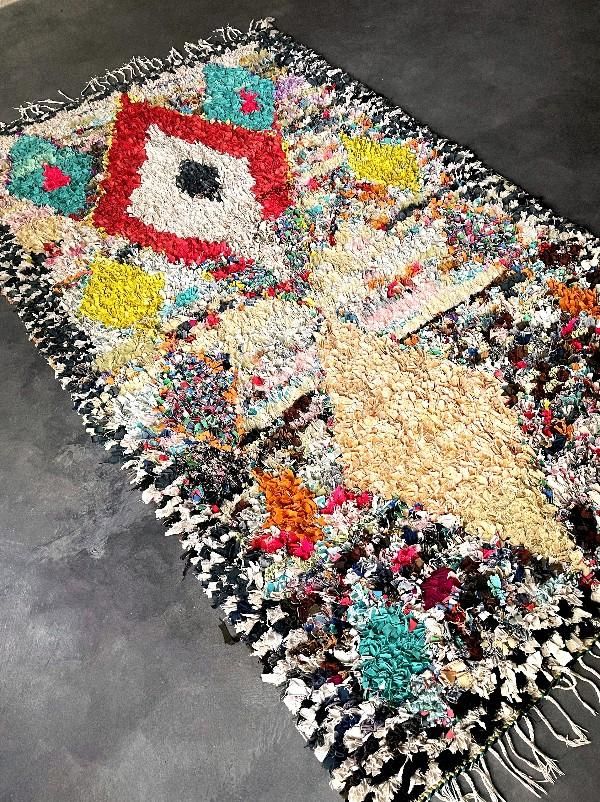 モロッコラグ「ボシャルウィット」ピンクイエロー,RBO35サステナブルな