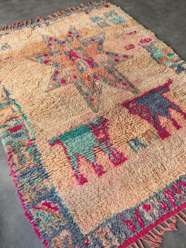 モロッコラグ「BOUJADブジャド」ヴィンテージBJR002ピンク/Hibou