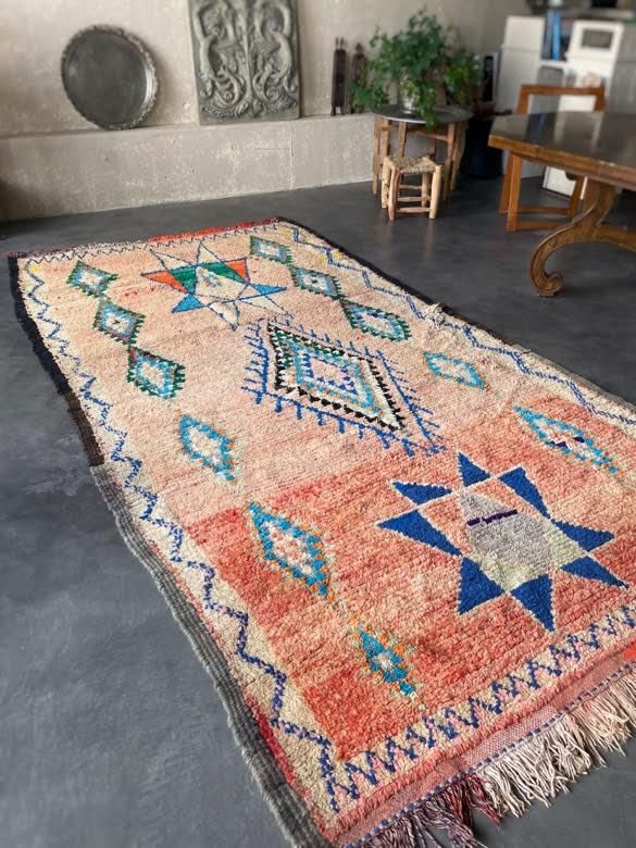 モロッコラグ「BOUJADブジャド」ヴィンテージRBJ002アプリコット、LL