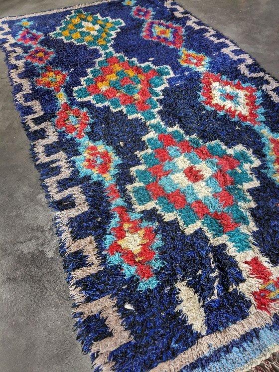 モロッコラグ「ボシャルウィット」ネイビーブルー,RBO49サステナブルな