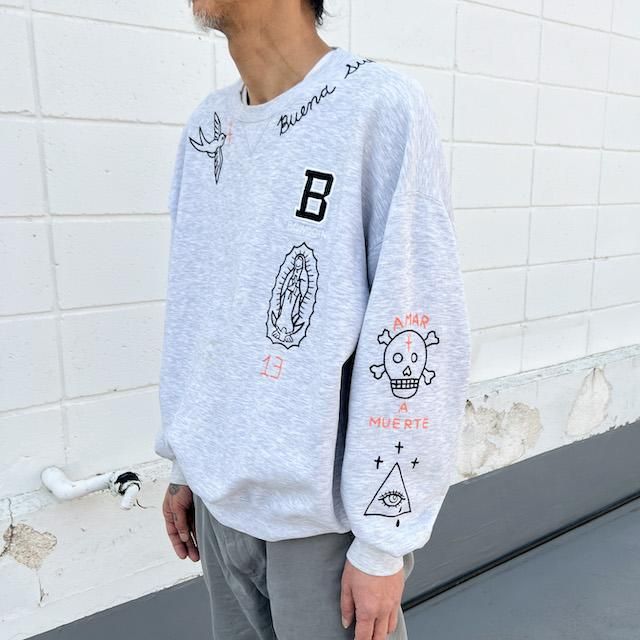USED×ハンド刺繍 Bワッペン風スエット - メキシコ雑貨 通販『nifunifa』