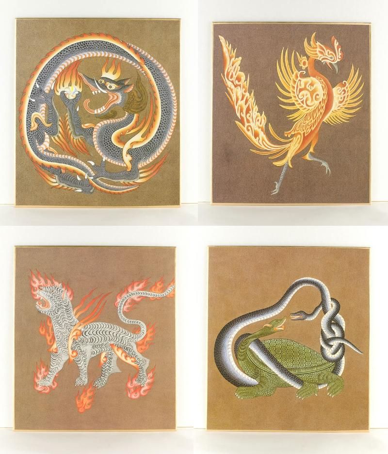 仏画色紙 四神獣 4枚セット