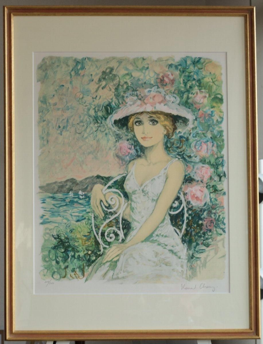 リトグラフ版画 椅子に座る帽子の女性 ／ベルナール・シャロワ 商品