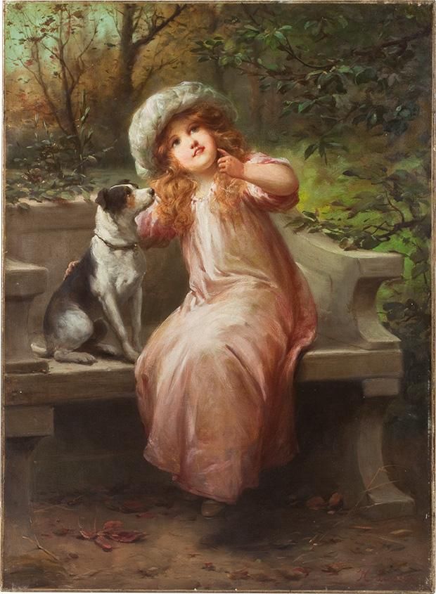 少女と犬」ハインリッヒ・ロッソー 作（P20号 油絵）/お茶のふじい
