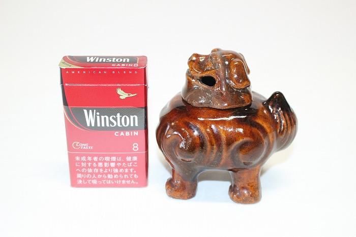 I-452大樋焼飴釉向獅子香炉 名工九代大樋長左衛門作 - 石川県金沢の