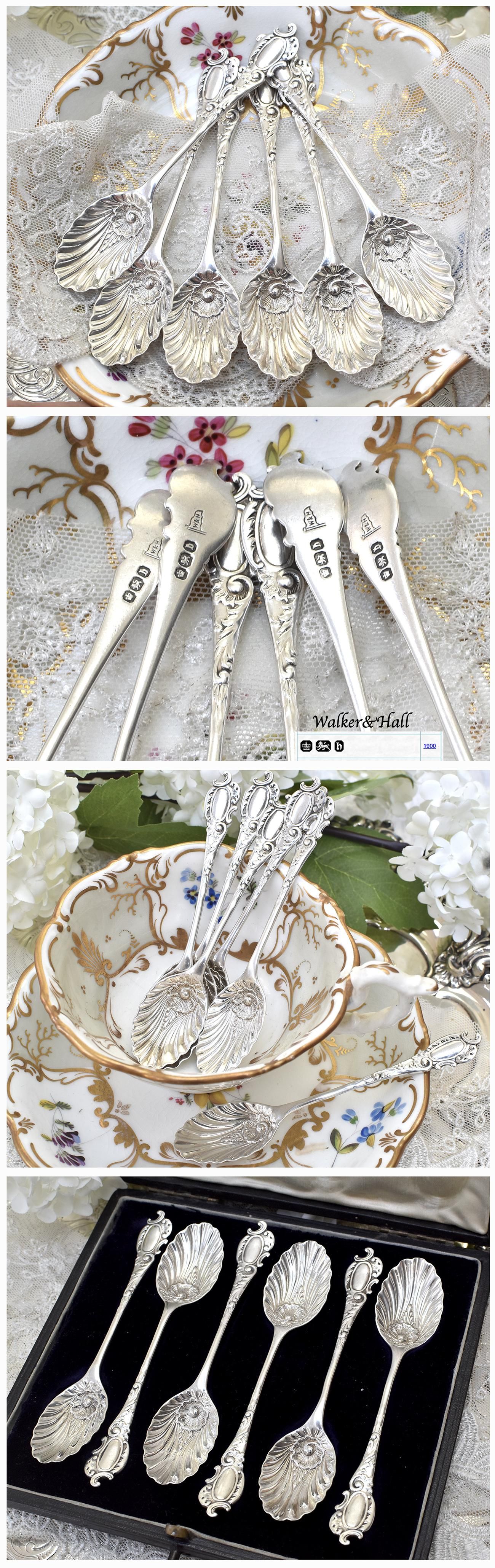 ◇英国アンティーク銀器【純銀】1900年 ティースプーンセット6本