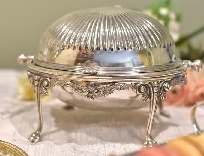 英国アンティーク銀器【シルバープレート】ロールトップバター