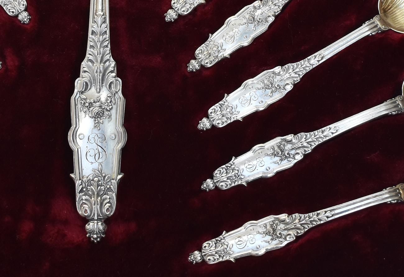 仏アンティーク銀器【銀950（95%）】サービング&スプーン12本セット