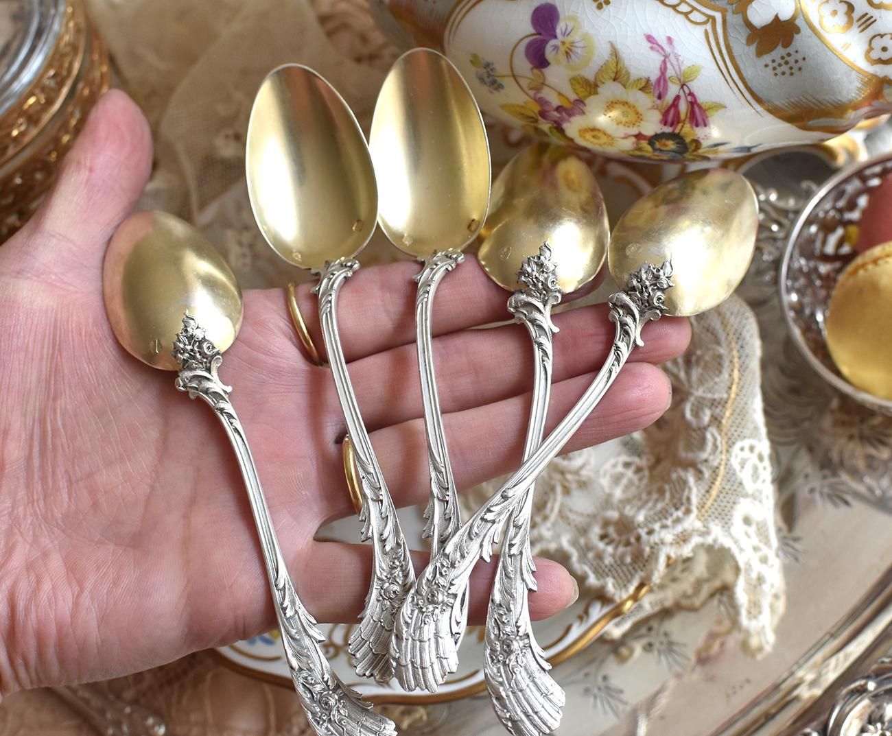 仏アンティーク銀器【銀950】ティースプーン6本セット Henry Soufflot