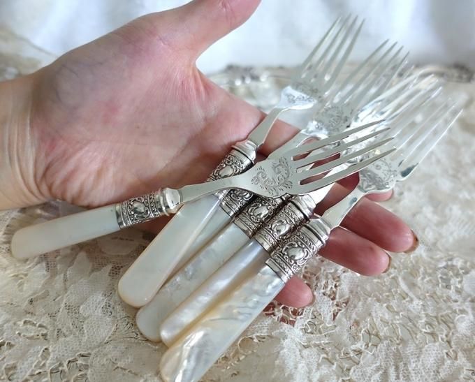 シルバープレート】白蝶貝デザートカトラリー 6組 - Edwardian Dreams