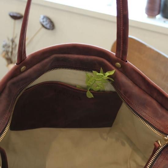 ワックスレザー ジップトートバッグ / レッドブラウン - 革コイン