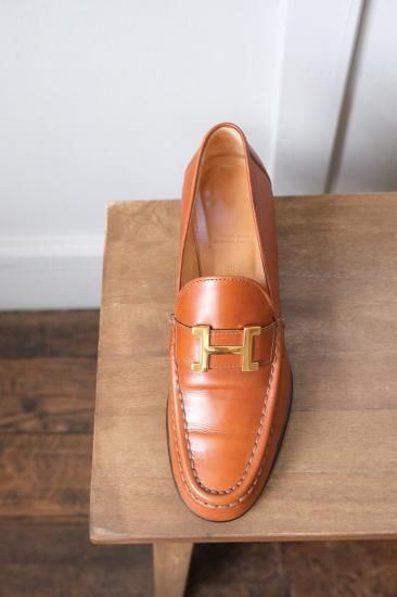 HERMES エルメス Hヒールローファー | ブラウン×ゴールド 37 - lamadri