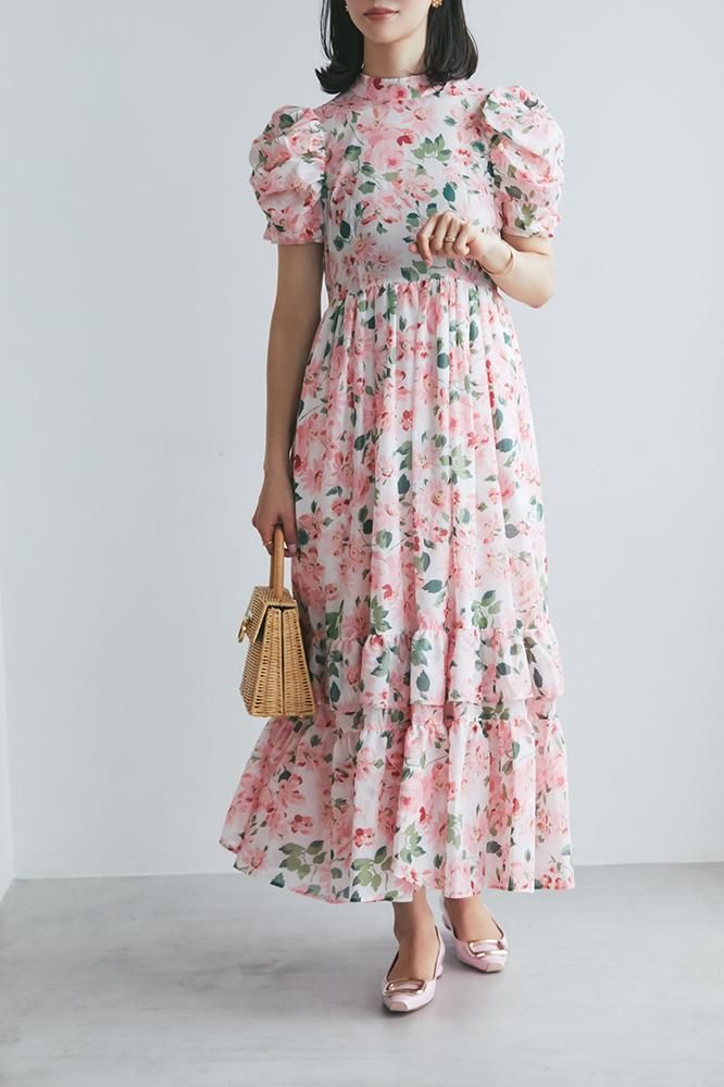 フラワープリントローンワンピース(ピンク) - seventen