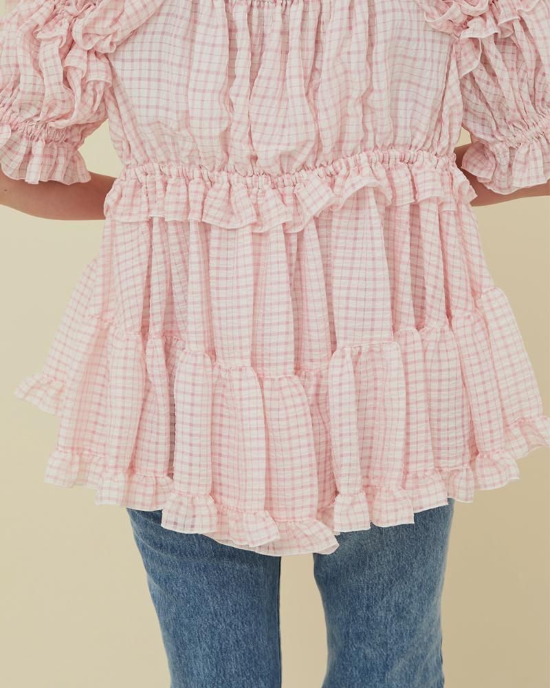 シャーリングフリルブラウス(オフホワイト) - seventen