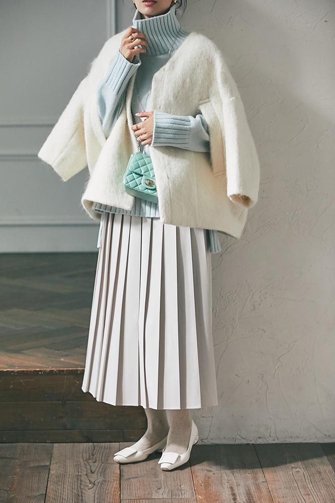 10％off】ミディアムコクーンシャギーコート(オフホワイト) - seventen