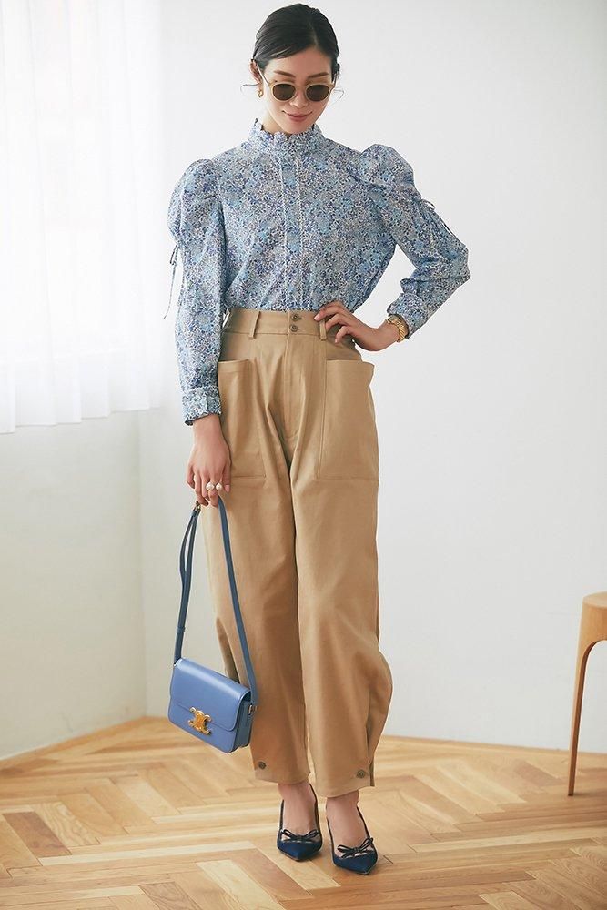 リバティプリントスカラップブラウス(ブルー) - seventen