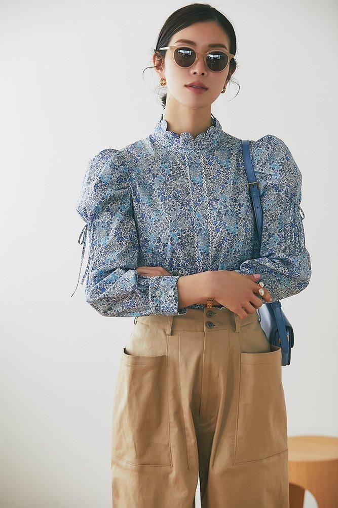 リバティプリントスカラップブラウス(ブルー) - seventen