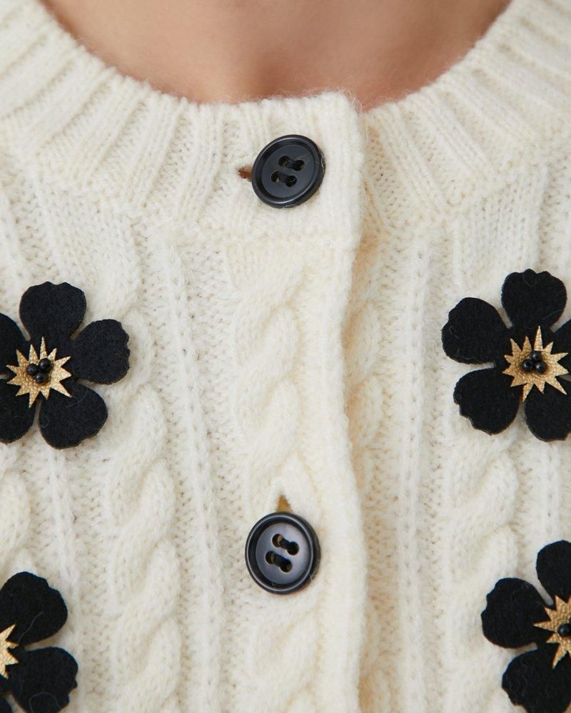 20％off】アップリケケーブルカーディガン(オフホワイト) - seventen