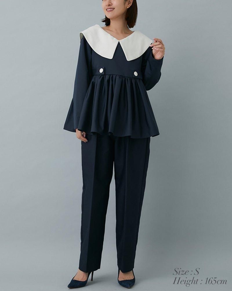 ビッグカラーブラウス(ネイビー) - seventen