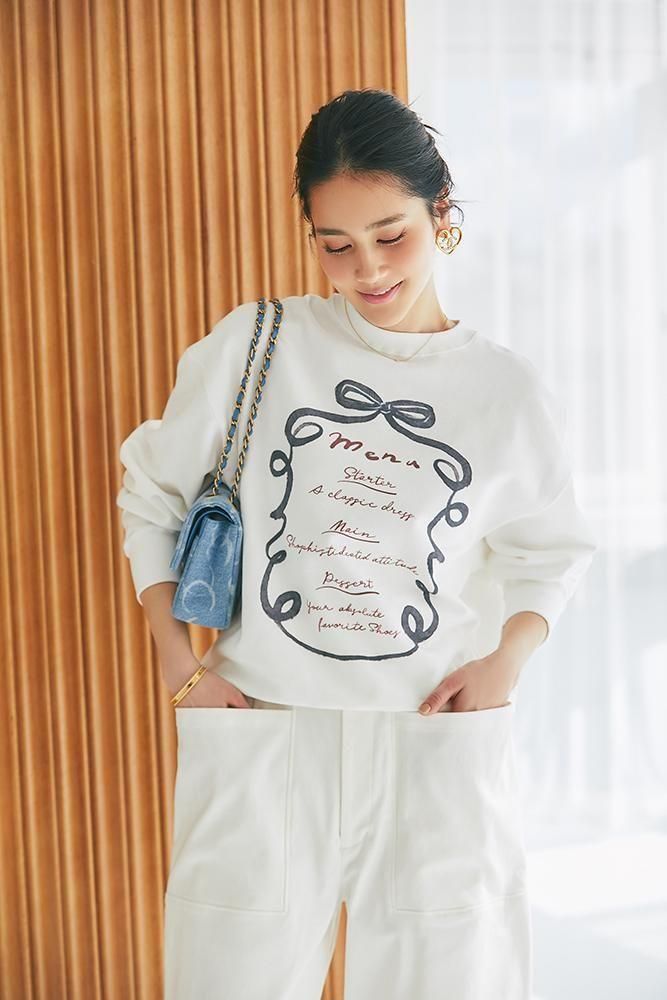 20％off】menuプリントトレーナー(ホワイト×ネイビー) - seventen