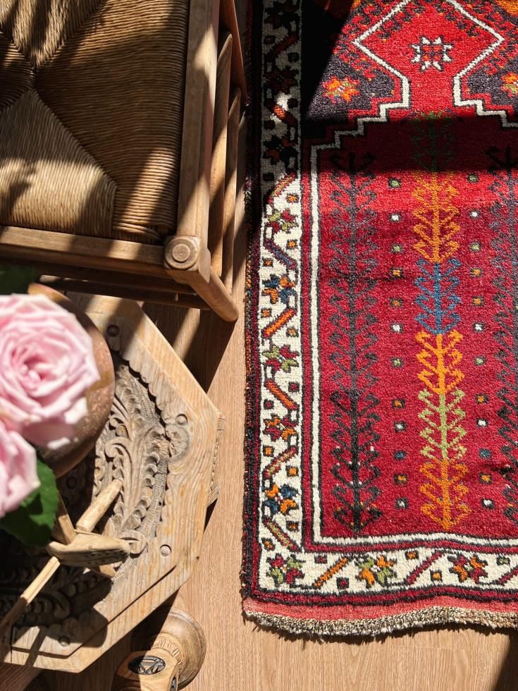 93×207 オーバーダイ深い赤 トルコヴィンテージラグ 93×207 オーバー