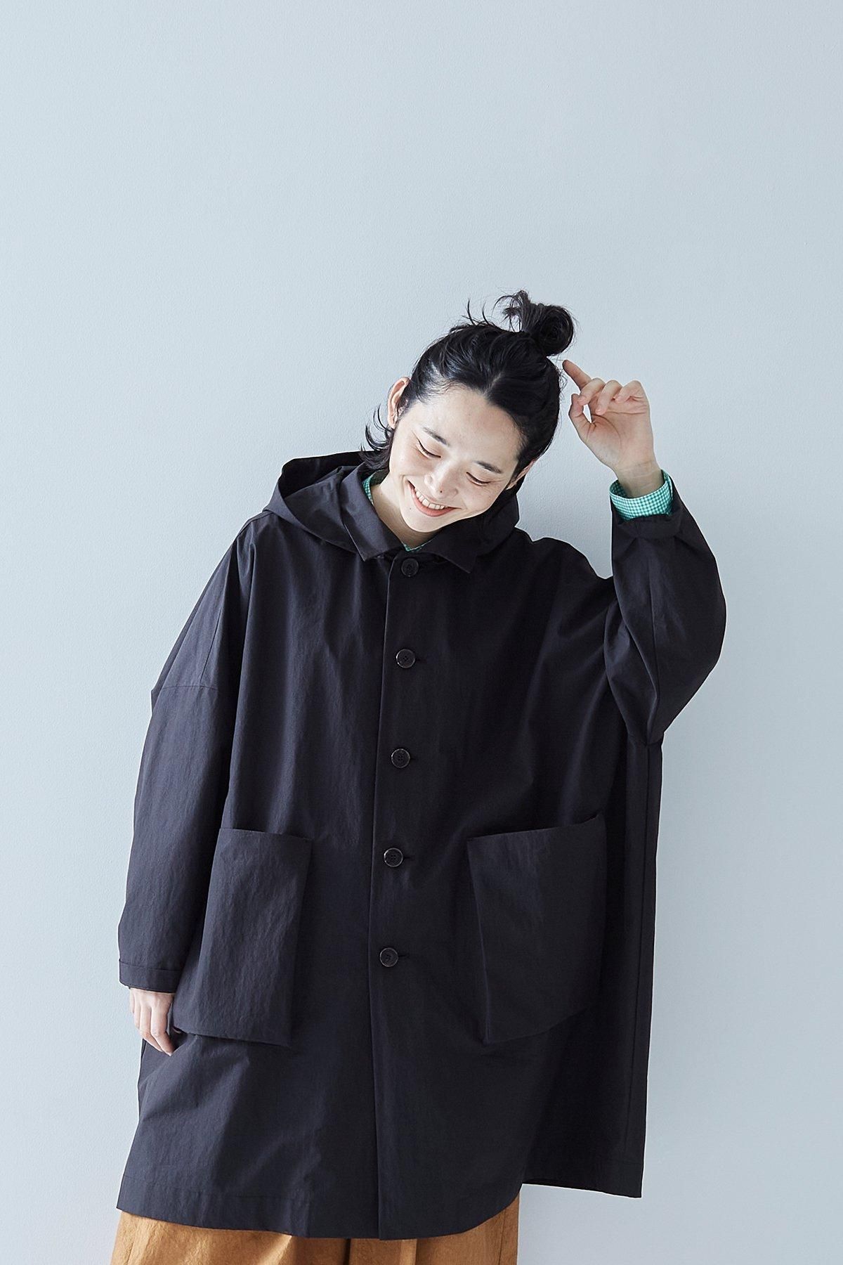 cotton nylon taffeta hooded coat / black - atelier naruse｜Online