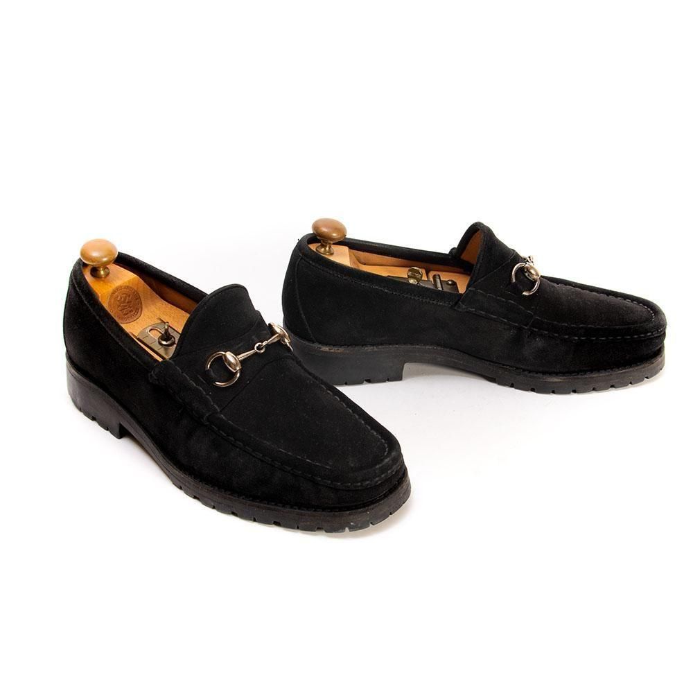 グッチ ホースビットローファー ブラック スエード サイズ40.5E - 中古