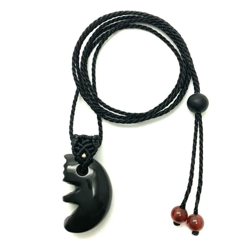 隠岐の島産黒曜石 勾玉 マクラメ編みペンダント 獣型 】 | めのうの店