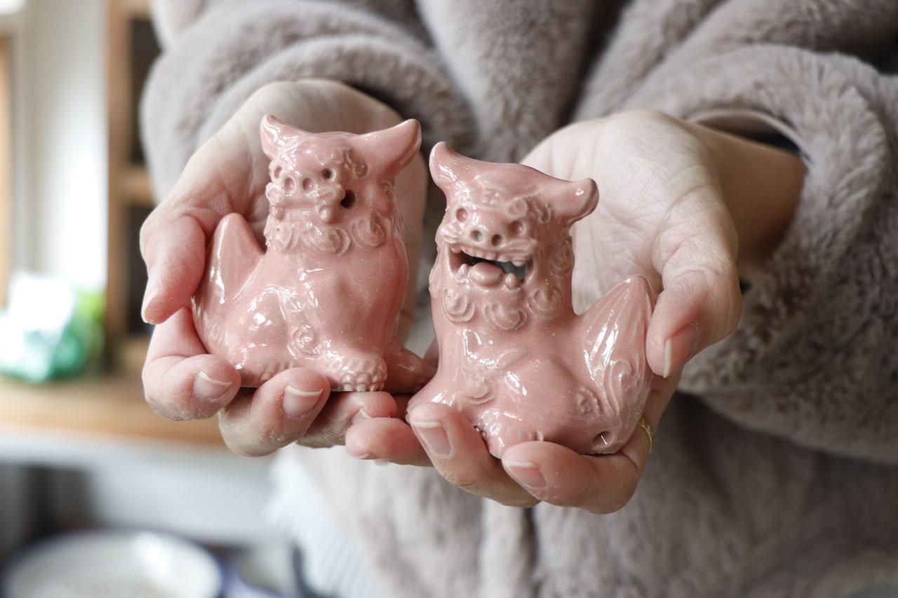 パステル・ミニミニ獅子 | 家族を見守るかわいい置物 - 育陶園