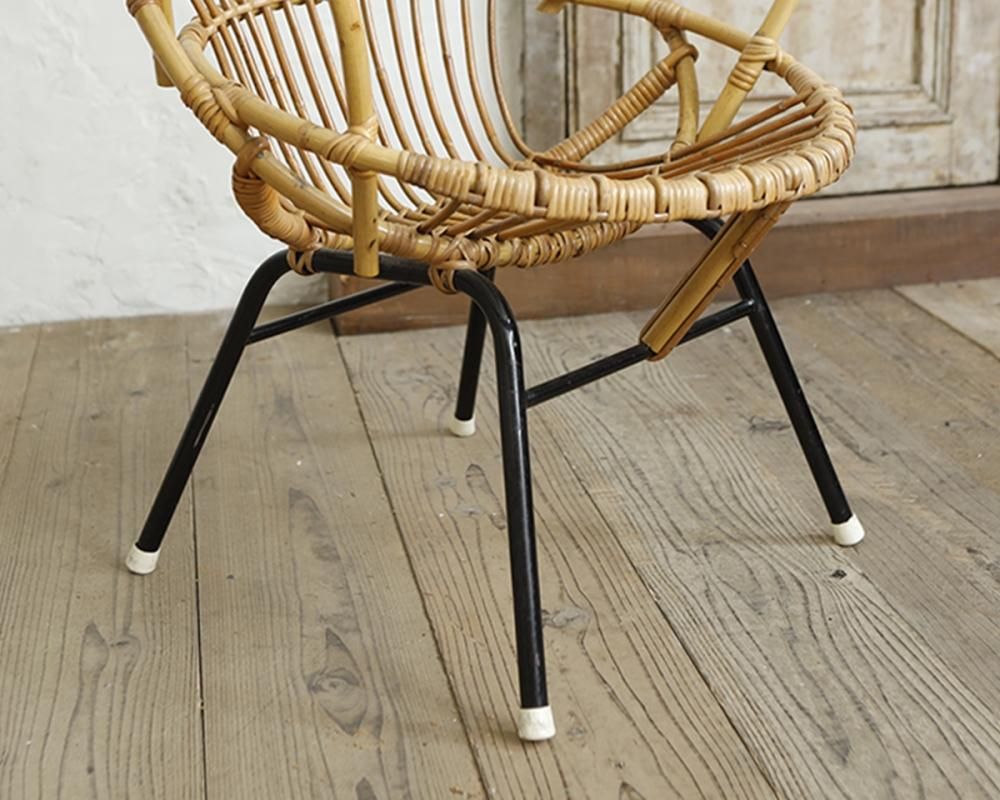 フランスアンティーク籐ラタンチェア/1人掛けソファ/竹バンブーイス90