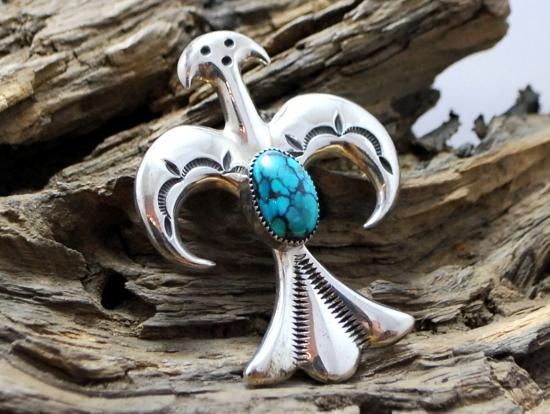 ナバホ族 ターコイズ サンドキャストブローチ - インディアン